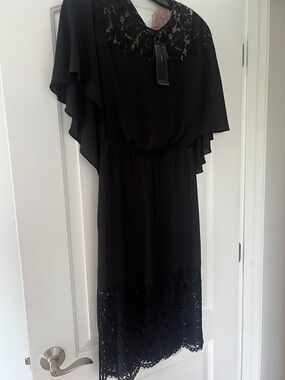 BCBGMaxAzria Black Lace-Trim Midi Dress